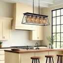 Rattan Boho Black Chandelier Dining Room Kitchen Island Light Fixture,Wicker Chandeliers Over Table 5-Light Rustic Rectangular Farmhouse Kitchen Pendant Lighting Fixtures