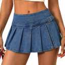 EMMIOL Denim Mini Skirt for Women - Mid Waisted Stretch Side Zipper Skort Y2k Casual Jean Skirts with Shorts Underneath, Dark Blue-055, M