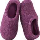 HomeTop Women's Fuzzy Curly Fur Memory Foam Loafer Slippers with Polar Fleece Lining (10.5, Purple)