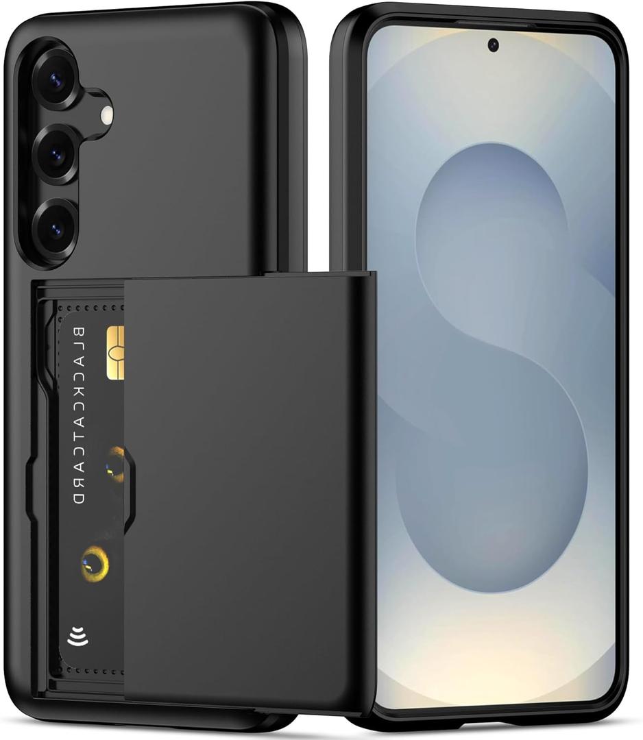 Nvollnoe for Samsung S25 Plus Case with Card Holder Dual Layer Heavy Duty Protective Case Hidden Card Slot Slim Wallet Cover for Samsung S25 Plus 6.7''(Black)