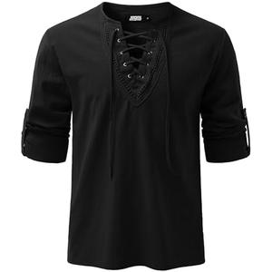 JOGAL Mens Renaissance Shirt Medieval Pirate Viking Halloween Costume Gothic Steampunk Retro Long Sleeve Lace Up Shirts L
