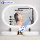 STARLEAD 24"x36" Oval LED Bathroom Mirror with Bluetooth Speaker, Dimmable Lighting, 3 Color Modes, Anti-Fog, Touch Control Wall Mounted Vanity Mirror, Silver-oval
