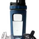26oz Glass Protein Shaker Bottle, Stainless Steel Mixing Ball & Silicone Sleeve, Odorless, Leak-Proof, BPA-Free, Ideal for Smoothies & Workout Drinks (Steel Blue)