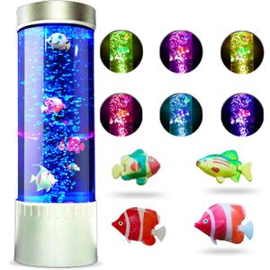 Brewish Bubble Fish Lamp | Desktop Sensory LED Bubble Lamps | 7 Color Changing Fake Aquarium Night Light | Artificial Fish Tank with Moving Fishes | Home Decor, Gift for Kids, Adults, ADHD & Autism