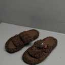 EverFoams Womens Fuzzy Open-toe Slippers Soft Comfy Memory Foam Indoor House Shoes (7-8, Elegant Mocha)