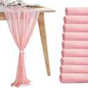 6 Pcs Semi-Transparent Pink Chiffon Table Runner, Table Decoration, Dining Room, Vintage, Wedding, Party, Christmas, Banquets, Bows, Cake Decoration for Birthday Party, Wedding, Party Decoration, 120"×30"