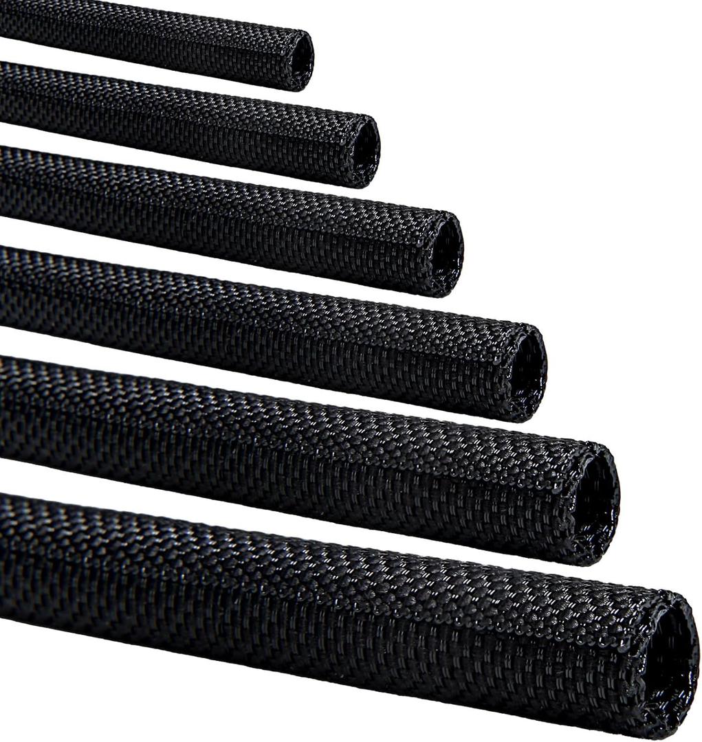 Split-Sleeve Wire Loom for High-Temperature Automotive Harness and Home Cable Management, 25ft - 1.25 inch Braided Cable Management Sleeve Cord Protector, Self-Wrapping Split Wire Loom