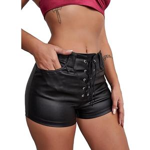 Women PU Leather Shorts Black M