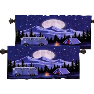 Batmerry Adventure Camping Kitchen Valances Half Window Curtain, Rv and Camping Camper Van Kitchen Tiers for Windows Bedroom Heat Insulated Drapes for Home Decor Reducing The Light,Set of 2