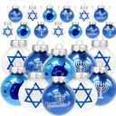 24 Pieces Hanukkah Ball Ornaments-Chanukah Decorative Hanging Ornaments Jewish Menorah Dreidel Star of David Plastic Hanging Tree Balls Happy Hanukkah Balls Ornaments for Tree Hanging Decor