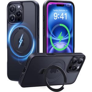 CASEKOO Designed for iPhone 16 Pro Max Case with Magnetic Invisible Stand [Military Drop Protection] [Compatible with MagSafe] Shockproof Slim Translucent Matte Promax Case 6.9 Inch, Black
