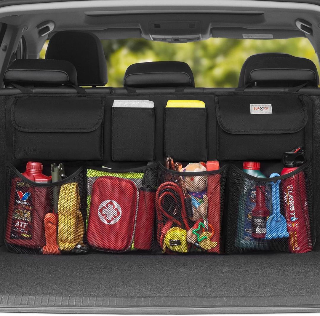 SURDOCA Oversized Trunk Organizer for Car, 3rd Gen Upgraded Car Trunk Organizer SUV with 4 Non-slip Strips, Hanging Car Storage Organizer with 8 Large Pockets, Car Accessories Interior, (43.3x18.9 in) (XL-43.3x18.9in, Black)