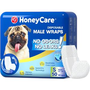 HONEY CARE All-Absorb A26 Male Dog Wrap, 50 Count, Small