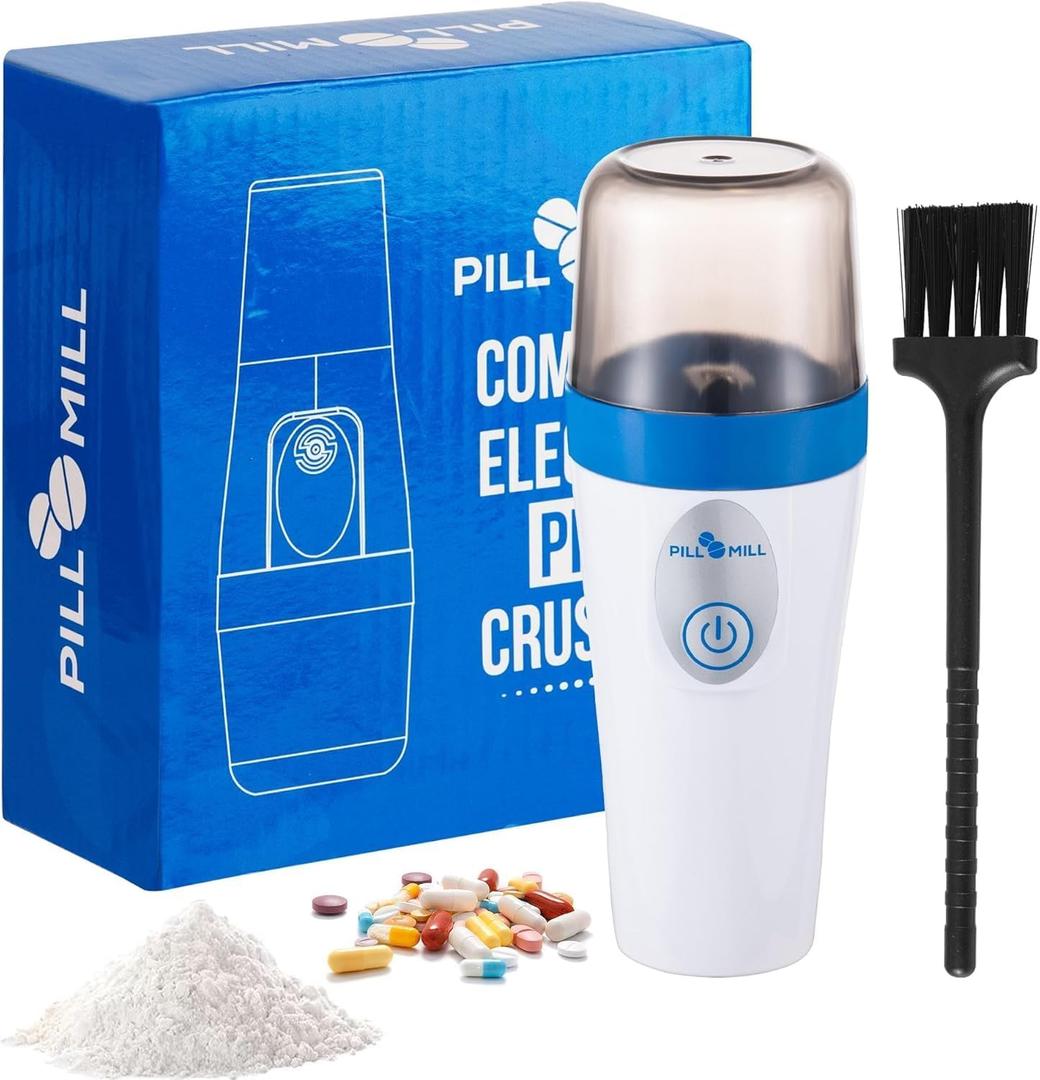 Small Electric Pill Crusher Fine Powder by Pill Mill - Hospital Grade Pill Crusher for Elderly - Pill Grinder, Extremely Fine Powder - Electric Pill Grinder for Medicine, Pill Crusher for Pets (Regular)