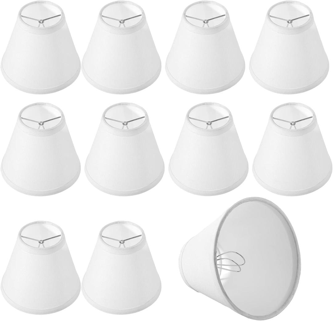 10 PCS Chandelier Lamp Shades Small Lamp Shade Clip on Fitter Lampshade Linen Lamps Shades, 3" x 6" x 5" (Beige White), About 3" X 6" X 5"