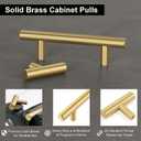 QOGRISUN 10-Pack Solid Brass Cabinet Pulls, Gold Euro Style T-Bar Handles, 3 Inch Hole Center for Kitchen Drawers, Cupboard, Dresser, Bathroom Vanity, Brushed Brass Finish