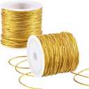 2 Rolls Metallic Elastic Cords Stretch Cord Ribbon Metallic Tinsel Rope for Craft Making Gift Wrapping, 1 mm 55 Yards (Gold)