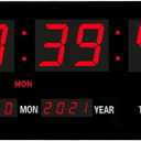 14.1 Inch Red Digital Wall Clock, Date/Day/Temperature Display, Energy Saving LEDs, Foldable Stand