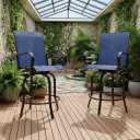 Patio Swivel Bar Stools Set of 2, Outdoor Chairs with High Back and Armrest, All Weather Bar Set for Beach, Lawn, Poolside and Garden