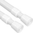 2 Pack White Tension Curtain Rod 17-41inch Adjustable Small Spring Loaded Curtain Rods No Drilling Spring Tension Rods Short Tension Rod Closet Rod Expandable for Windows Doorway Cupboard Bars