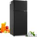 FLS-80-BLACK-D, Small Refrigerator with Freezer, Retro Fridge with Dual Door for Garage, Dorm,Bedroom, Office, Apartment, Black