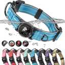 Upgrade Airtag Dog Collar,with IPX8 Waterproof AirTag Holder Reflective Ultra-Durable Soft Padded Lock Buckle Heavy Duty Blue L(17"23")