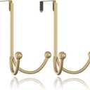 HFHOME 2Packs Over The Door Double Hanger Hooks, Metal Twin Hooks Organizer for Hanging Coats, Hats, Robes, Towels- Gold