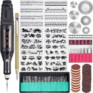 108 Pcs Engraving Tool Kit, Multi-Functional Electric Corded Micro Engraver Etching Pen DIY Rotary Tool for Jewelry Glass Wood Metal Plastic with Scriber, 82 Accessories and 24 Stencils - Black