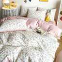HighBuy Soft Cotton Floral Duvet Cover Twin XL White with Pink Floral Print, Garden Style Botanical Coquette Bedding Comforter Cover Bedding Set, Cottage core 1 Twin XL Duvet Cover, 2 Pillowcases