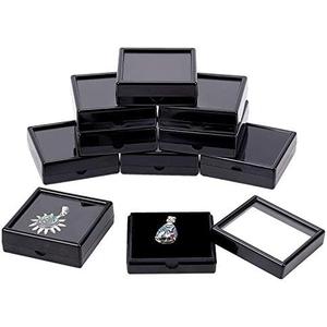 BENECREAT 10PCS Black Gemstone Display Box Square Acrylic Jewelry Box Container 2.4x2.4x0.8inch with Clear Top Lids and Sponge Inside for Mother's Day Festival Treat, Gems, Coins, Jewelry Packing