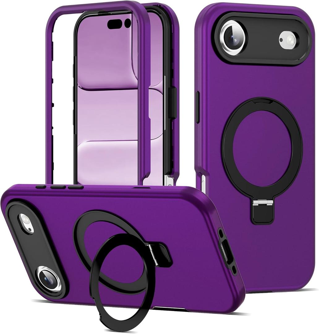 Compatible with iPhone 17 AIR Case 6.5''with Magnetic Ring Stand [Military Drop Protection][Compatible with Mag-Safe] Shockproof 17 Air Phone Case for Men Wowen, Purple