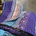 WONGS BEDDING Boho Queen Quilt Set, Blue Purple Bohemian Queen Quilt Bedding Set, Lightweight Microfiber Bed Decor Bedspread for All Season 96"x90"(3 Pieces)