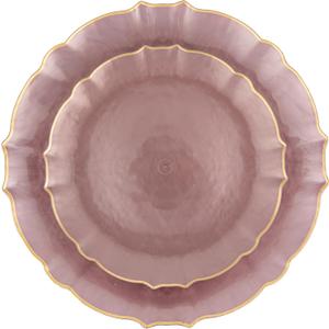PLASTICPRO 48 Piece Aristocratic Combo Plastic Dinner Plates Disposable Plastic Fancy Heavy Duty Party Dishes 24, 7'' inch and 24, 10'' inch, Pearl Pink With Gold Rim