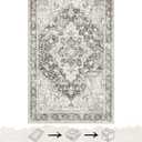 Freyja Washable Rugs 3x5 Area Rug, Soft Non Slip Distressed Indoor Door Mat, Vintage Thin Floral Rugs for Bedroom Bathroom Floor Kitchen Entryway Laundry Room Decor (Rustic Brown)