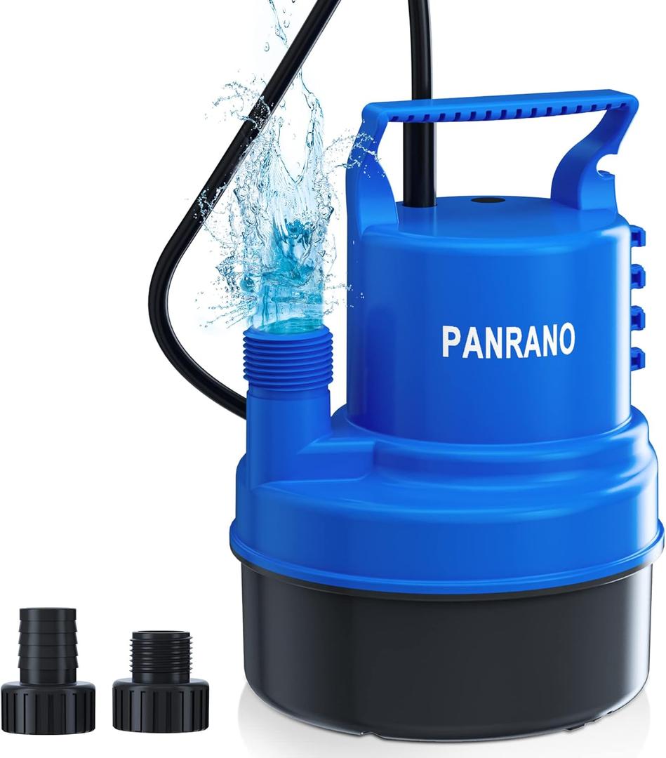 1/2 HP Submersible Water Pump 2900 GPH Small Sump Pump For Pool Cover, Basements, Puddles, Gardens, Ponds Draining With Hose Adapters, Blue