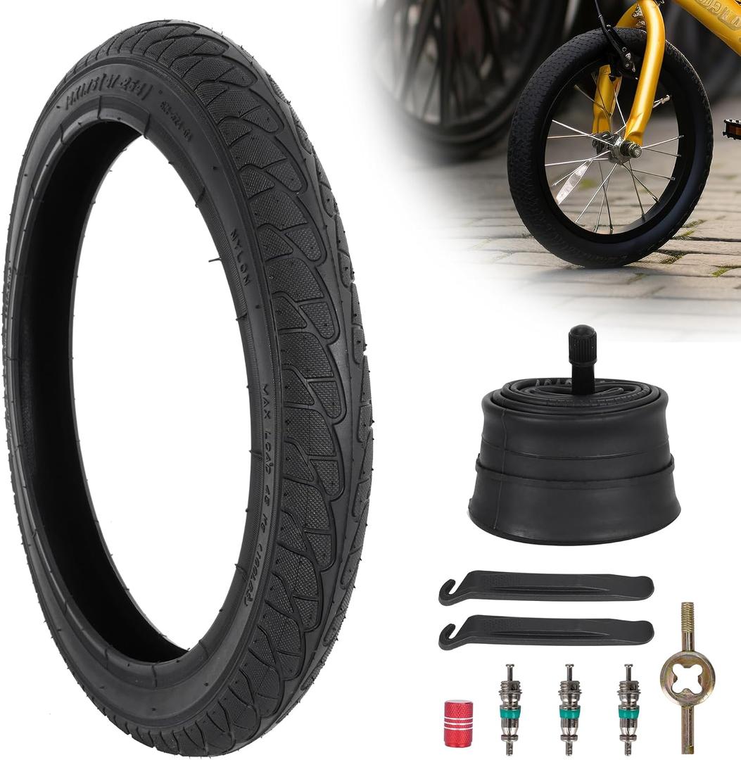 14 Inch Bike Tire, 14x1.75/47-254 Tire and 14x1.75/2.125 Inner Tube with 32MM Schrader Valve for Kids BMX Bike Folding Bicycle
