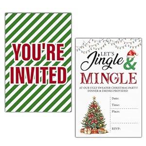 LyoGao Christmas Party Invitations With Envelopes (20 Pack) - Christmas Dinner Party Fill in Invites Cards for Xmas Winter Holiday