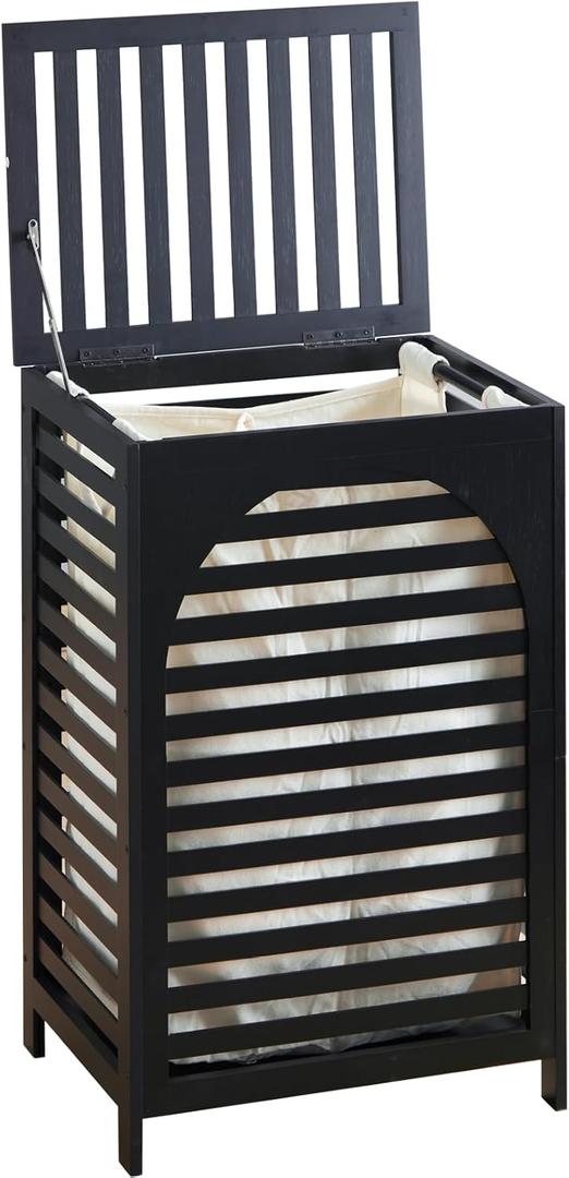 Laundry Hamper with Lid,Bamboo Large Waterproof Clothes Laundry Basket,Removable Washing Bags with Handles,clothes basket (Black)