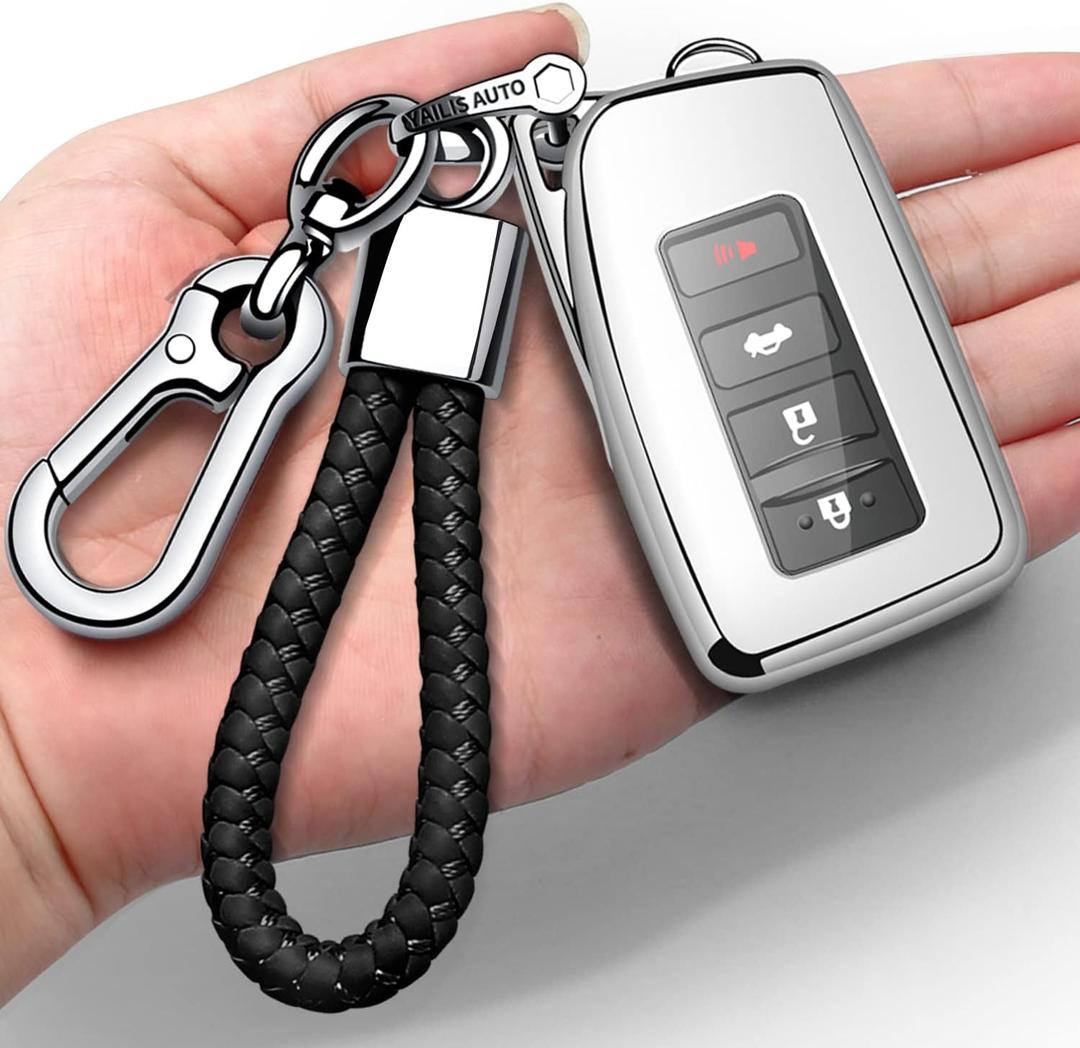 Autophone Compatible with Lexus Key Fob Cover with Keychain Soft TPU 360 Degree Protection Key Shell Case for 2013-2017 RX ES GS LS NX RS GX LX RC LC Smart Key-Red (Silver)