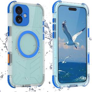 Waterproof Case Matte for iPhone 16 Plus 6.7 inch, Built-in Screen Protector, 360 Full Body Heavy Duty Protection, Shockproof & Dustproof Cell Phone Cover, Cruise Ship Essentials, Blue-Side