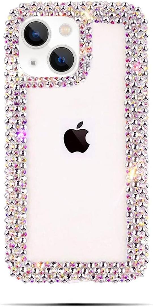 Bonitec Compatible with iPhone 13 Case for Women Girls 3D Glitter Sparkle Bling Case Luxury Shiny Cute Crystal Charms Rhinestone Diamond Bumper Clear Protective Cases Cover Clear