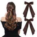 LuSeren 2 PCS Double Layer Hair Bows Brown Hair Ribbon Clips Ponytail Holder Accessories for Women Girls Toddlers Teens Kids