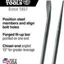 Klein Tools 3247 Round 3/4-Inch x 24-Inch Connecting Bar, Made in USA, Sleever Bar for Aligning, Prying and Chiseling, 24-Inch Angled Chisel