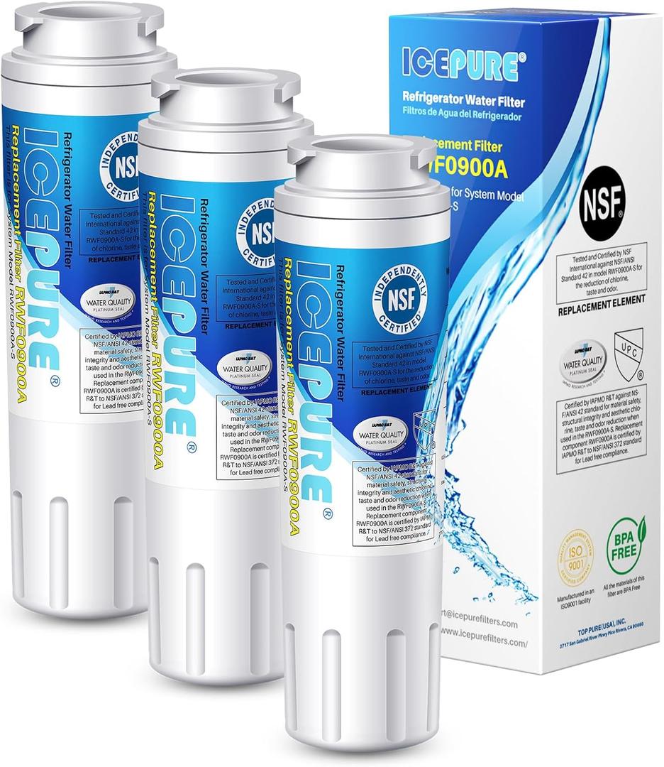 ICEPURE UKF8001 Compatible with Whirlpool EDR4RXD1, 4396395, Maytag UKF8001, UKF8001AXX, EveryDrop Refrigerator Water Filter 4, RFC0900A, UKF8001AXX-200, UKF8001P, 469006, PUR, Puriclean II, Pack of 3