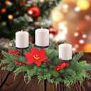 Christmas Advent Wreath Candle Holder for Table Centerpiece Decorations, Christmas Arrangements Candelabrum with 3 Candle Holders, Red Berries Pinecones, Dining Table Kitchen Fireplace Home Decor