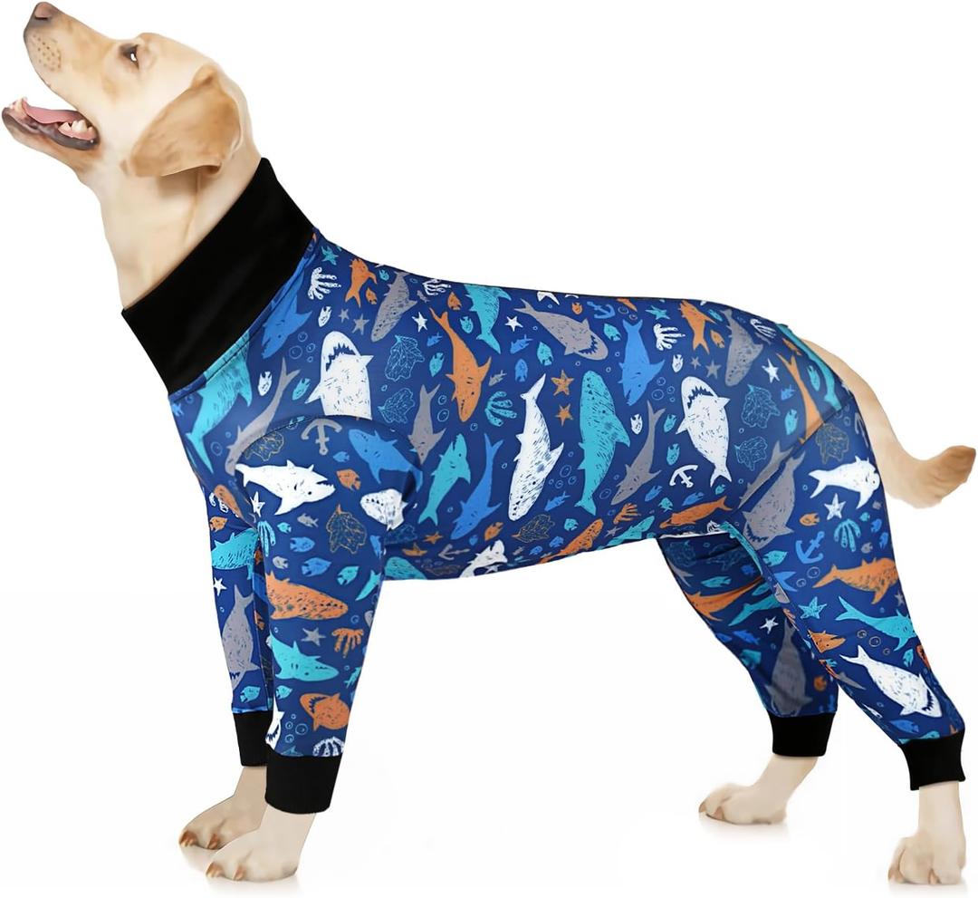Etdane Dog Onesie Surgery Recovery Suit for Female Male Dogs After Spayed Suit Surgical Recovery Suit Anti Shedding Body Suit for Small Medium Large Dog Sharks/Large