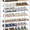 10 Tier Shoe Rack Organizer for 40-50 Pairs, Tall Metal Shoe Storage Shelf with Wood Top, Adjustable Boot Space, Narrow Design for Entryway Closet,White