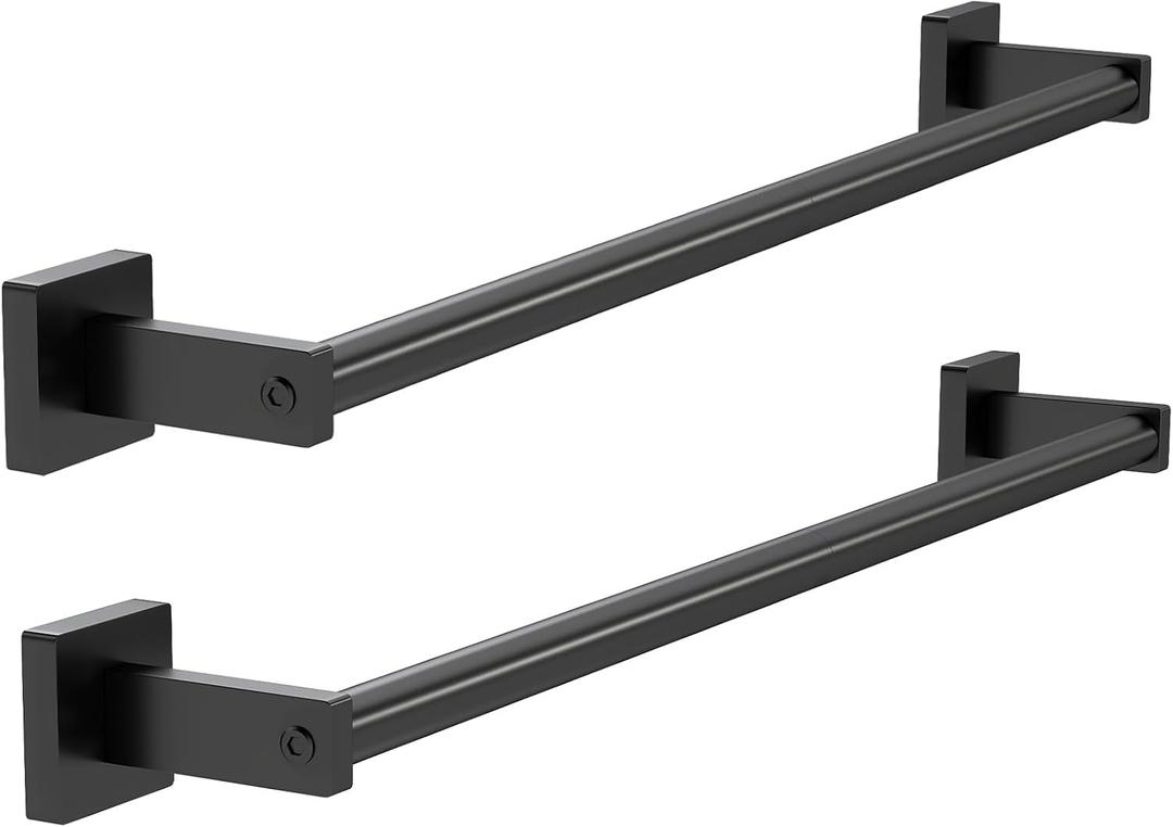 MKO Towel Bar for Bathroom, 24" Hand Towel Holder Rod with Metal, Black Towel Racks for Bathroom Hanger Wall Mounted for Home Essentials, 2 Pack