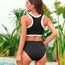 XUNYU Women High Waisted Bikini Set Ribbed 2 Piece Bestselling Swimsuit Tummy Control Bathing Suit for Teens Swim Suit 2025 (Black, XL)