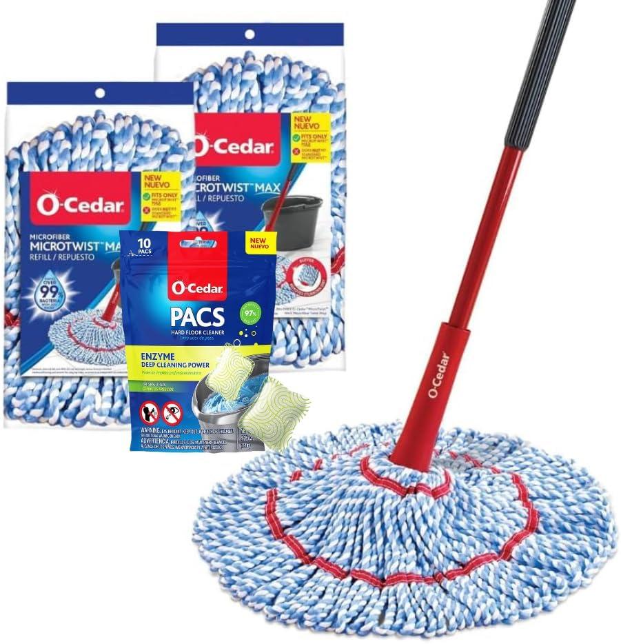 O-Cedar MicroTwist MAX Microfiber Mop with 2 MicroTwist MAX Refills and Citrus Floor Cleaning PACS (Variety Pack)